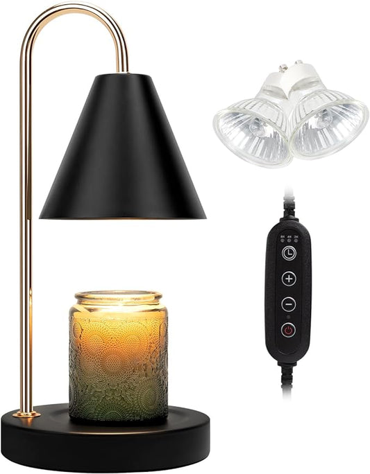 Candle Warmer Lamp with Timer,Electric Candle Warmer with Dimmable Light,Scented Wax Melter,No Smoke,Compatible with Various Jar,with 2 Light Bulbs,Home Decor-Black