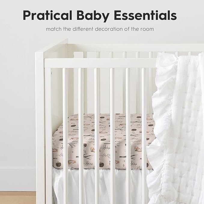 Horaldaily 2 Pack Fitted Crib Sheet for Boys Girls,Soft Breathable Washable Jersey Microfiber Baby Crib Sheet, Fits Standard Size Crib Mattress 28in x 52in, Animals Leaves Nursery Sheet Beige/Orange