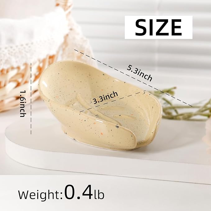 Soap Holder, Self Draining Soap Dish, Leaf Shape Ceramic Bar Soap Holder Drain Soap Dishes for Bathroom Sink Shower Kitchen, Easy to Clean Keeps Soap Dry, ANTIS'S HOME