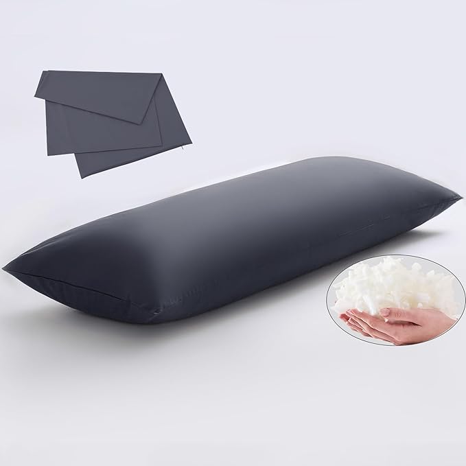 Memory Foam Body Pillow with Grey Removable 100% Cotton Cover, Full Body Pillows for Adults, Large Long Bed Pillow for Sleeping, Firm & Supportive (20x54 inch, Dark Gray)