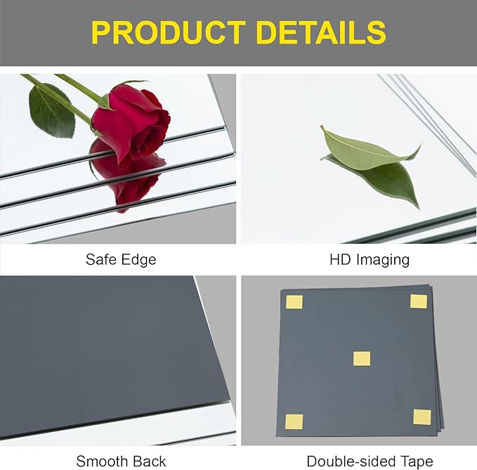 Ruomeng Gym Mirror Tiles - 14" x 12" x 12Pcs Wall Mounted Mirror Glass Frameless Full Length Mirror Tiles for Home Gym, Bedroom, Door & Bathroom