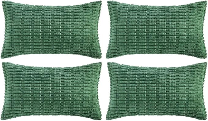 Fancy Homi 4 Packs Green Decorative Throw Pillow Covers 14x24 Inch for Living Room Couch Bed, Holiday Christmas Home Decor Gift, Soft Plush Corduroy Cute Square Accent Cushion Case 35x60 cm