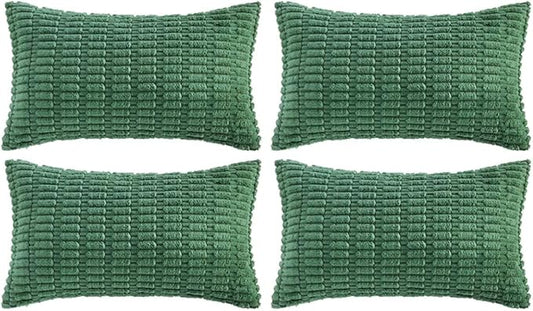Fancy Homi 4 Packs Green Decorative Throw Pillow Covers 14x24 Inch for Living Room Couch Bed, Holiday Christmas Home Decor Gift, Soft Plush Corduroy Cute Square Accent Cushion Case 35x60 cm