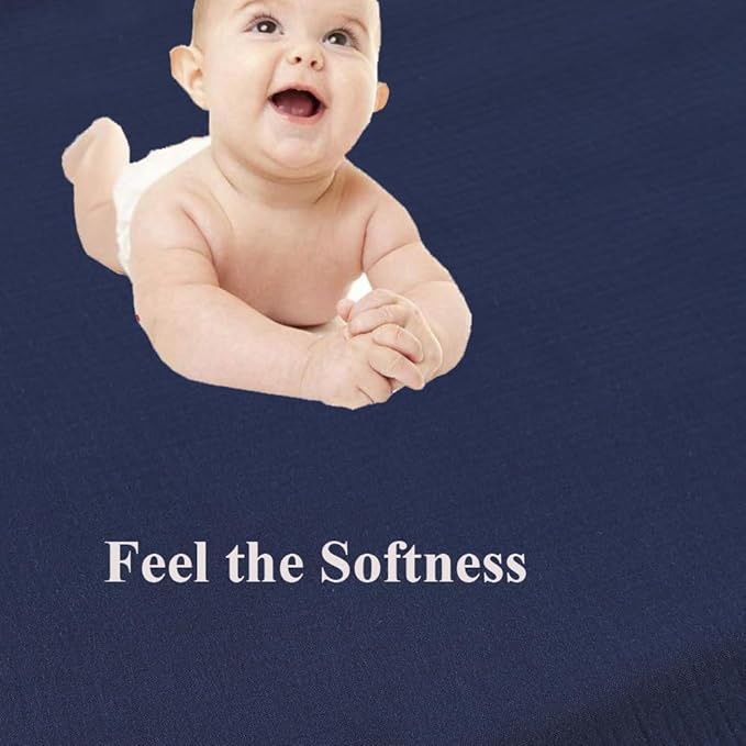 Muslin Mini Crib Sheets 38 x 24 Fitted Portable/Mini-Crib Sheet for Baby Boys and Girl Soft 100% Cotton Grey & Navy
