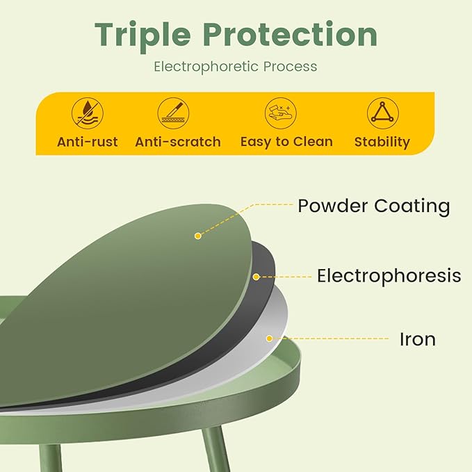 danpinera Outdoor Side Tables, Weather Resistant Steel Patio Small Round Outdoor Metal End Table for Patio Yard Balcony Garden Bedside Green