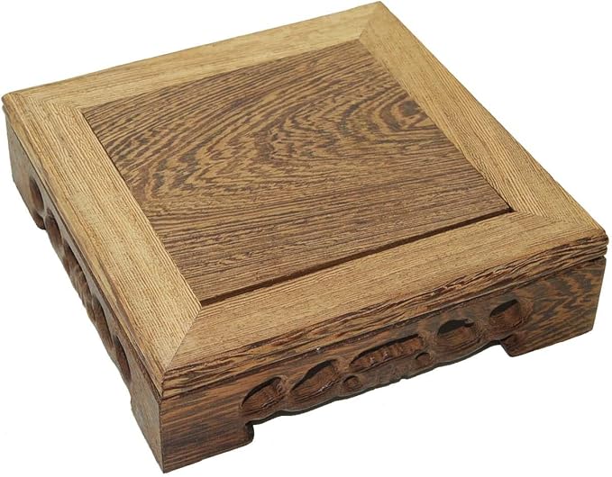 Rosewood Plant Stand, Oriental Style, Multi-Purpose Display Stand (Brown, Square 6" Height 4")