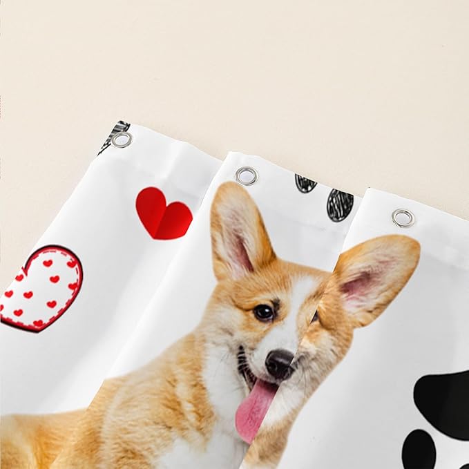 AILONEN Puppy Dog Shower Curtain for Bathroom,Cute Corgi Waterproof Bath Curtain,Pet Dog Kids Girls Dog Lover Curtain with 12 Plastic Hooks(72" W*72" H)