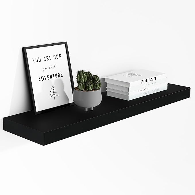 WELLAND 36 inch Black Mission Floating Shelves for Wall, Bathroom Wall Mount Shelves, Wood Modern Display Shelves, Book Shelves,for Bedroom,Living Room and Kitchen