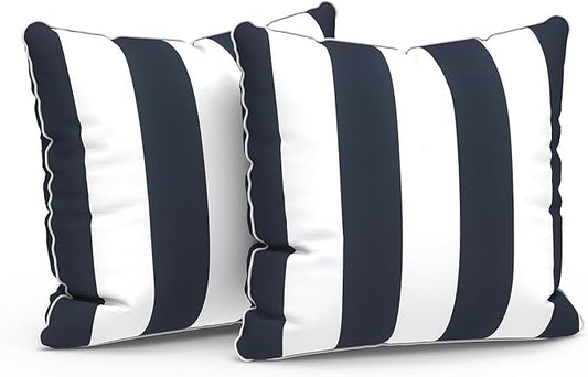 LVTXIII Outdoor Throw Pillow Covers Set of 2, Patio Waterproof Pillow Cases Fade Resistant Accent Pillow Covers for Home and Garden Furniture Decoration, 18"x18", Cabana Navy