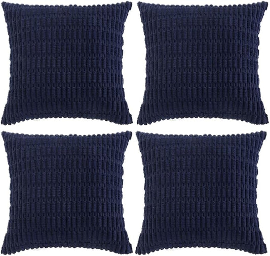 Fancy Homi 4 Packs Navy Blue Decorative Throw Pillow Covers 18x18 Inch for Living Room Couch Bed Sofa, Rustic Modern Farmhouse Boho Home Decor, Soft Plush Corduroy Square Cute Cushion Case 45x45 cm