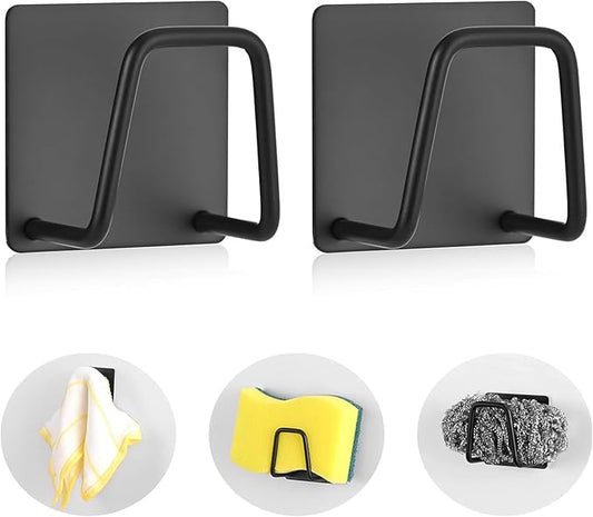 Adhesive Sponge Holder for Kitchen Sink, SUS304 Stainless Steel Scrubber Hanger Caddy Accessories Storage Rack Stand for Scratch Scrub Dishcloth Dishrag Exfoliator Strainer Stopper