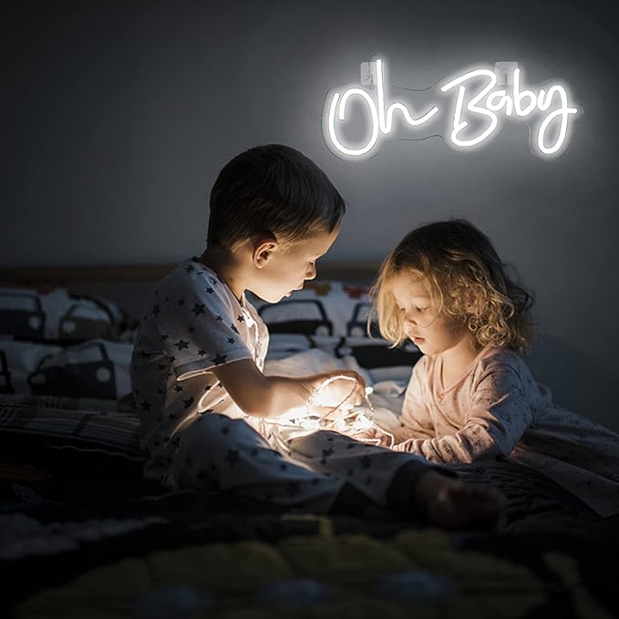 Neon Light Oh Baby White Neon Sign for Wall Decor Neon Lights Sign Oh Baby Word LED Neon for Nursery Bedroom Game Room Club Bar Wedding Party,Room Decor,Aesthetic Room Decor，Living Room Decor