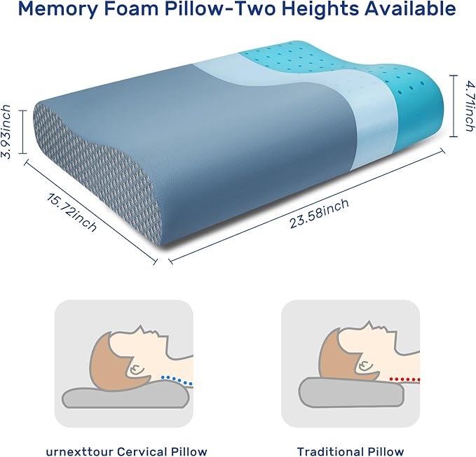 Cooling Pillow for Hot Sleepers Neck Pillow Memory Foam for Pain Relief Bed Pillow for Sleeping Ergonomic Orthopedic Cervical for Neck and Shoulder Pain Side Back Stomach Sleeper-Grey