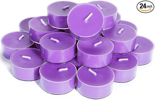 DEYBBY Natural Lavender Scented Soy Wax Tealight Candles Bulk, Aromatherapy Luxury Tea Candle Set of 24-4 Hour Burning Great Gift