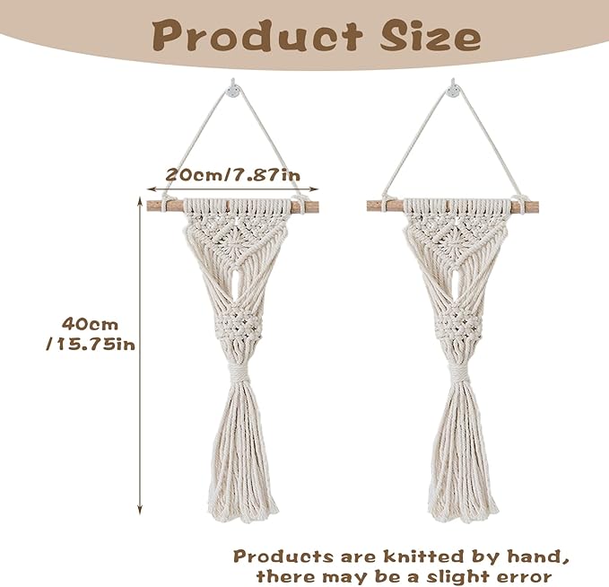 2 Pcs Handmade Woven Bohemian Tapestry Macrame Woven Wall Hanging Bohemian Handmade Woven Tapestry Home Decoration Macrame Boho Wall Hanging Decor for Living Room Dorm Apartment Office Decoration