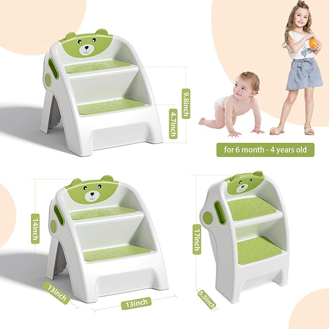 Folding Kids Step Stool for Bathroom and Potty Training,2.9lbs,Anti-Slip, Anti-Tip A-Frame Design with 10-Second Setup-Potty 2 Step Stool for Toddlers,CPC Certified for Safety and Easy Hand Washing