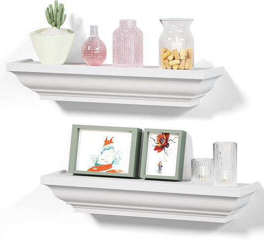 Alsonerbay Floating Shelves - White Rustic Wall Shelves, 2 Pack (17 Inch) for Bedroom, Living Room, Bathroom