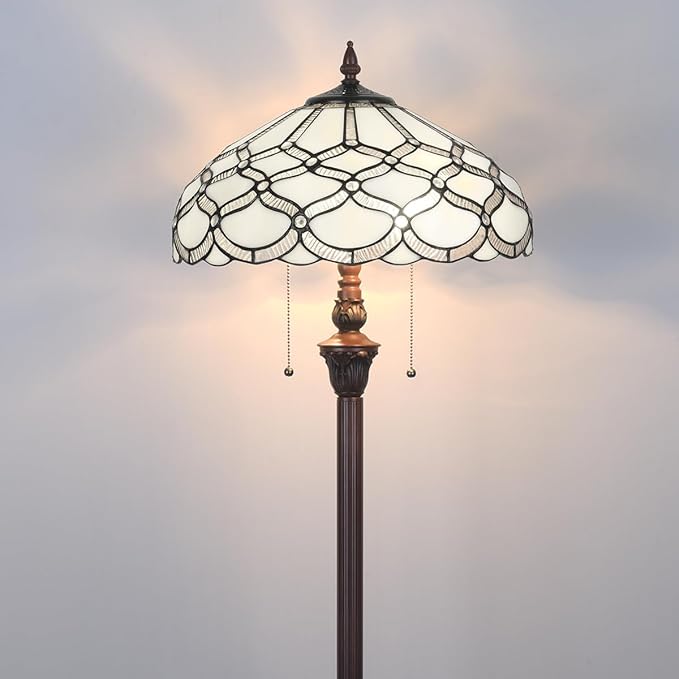Tiffany Floor Lamp,16 inch Stained Glass Lamp Shade,Vintage Antique Style Tall Standing Double Light for Living Room Bedroom