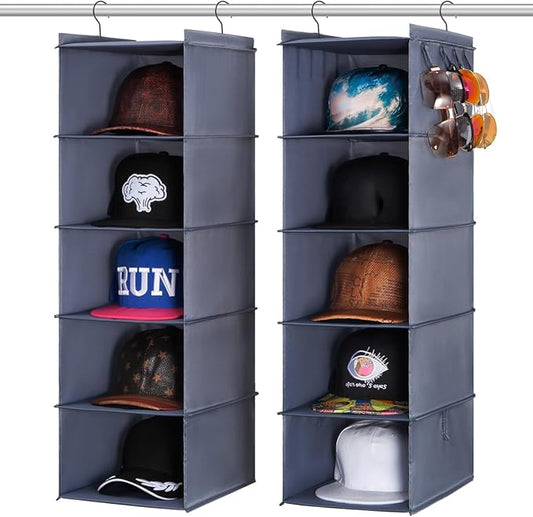 LADYBRO Baseball Cap Storage for Closet Hanging Hats Organizer 10-Shelf Racks 2 Pcs 5-Shelf Newsboy Trucker Sunhat Boxes Container Display Hanger Holder Organization Oxford Cloth Space Saver