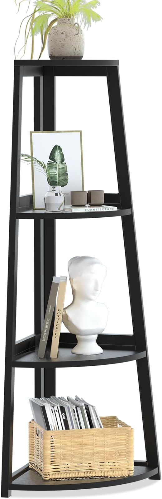 4 Tier Corner Shelf,Bamboo Corner Ladder Shelf,47" Tall Corner Ladder Bookshelf, Corner Shelving Unit for Bathroom, Bedroom, Living Room, Small Space Decor,Black