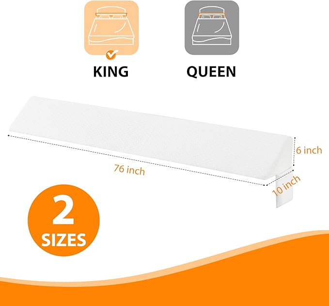King Bed Wedge Pillow for Headboard, Bed Gap Filler, Mattress Gap Filler King, Fill The Gap (0-7") Between Headboard and Mattress (White, 76"x10"x6")