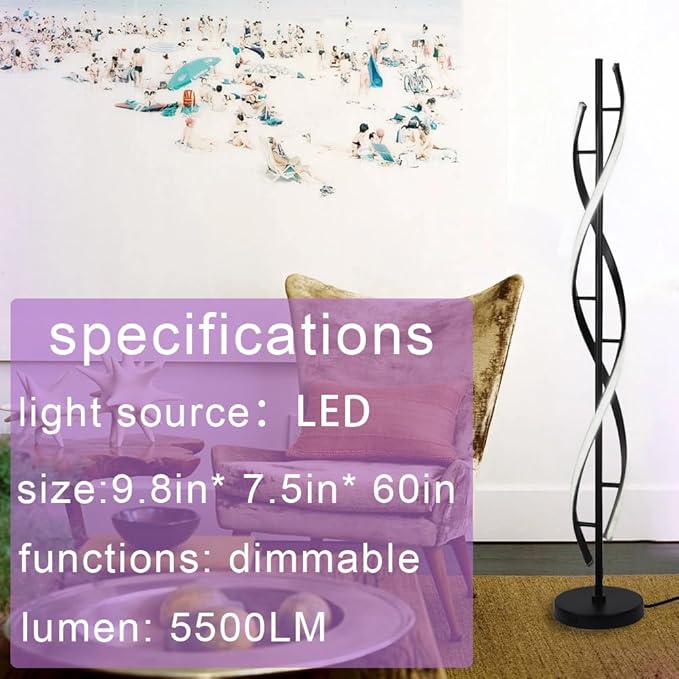 ADISUN 40W LED Modern Floor Lamp Remote Control Dimmable Spiral Floor Lamp Indoor Tall Lamp Floor Lamp for Living Rooms Family Rooms Bedrooms Offices Lighting (Black)