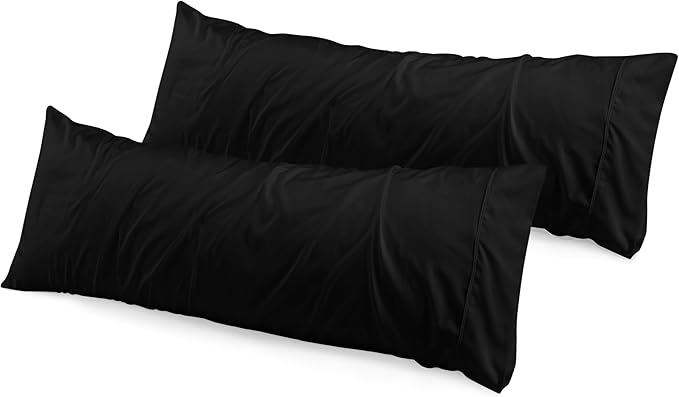 Utopia Bedding Body Pillow Cases - 2 Pack - Envelope Closure - Soft Brushed Microfiber Fabric - Shrinkage and Fade Resistant Pillow Covers 21 X 54 Inches (Body, Black)