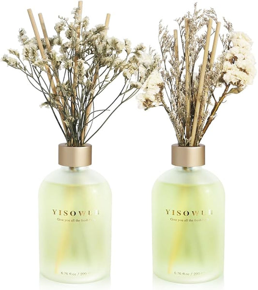 Reed Diffuser - Jasmine Lily&Osmanthus 6.76 oz（200ml） 2 Packs Flower Essential Oil Reed Diffuser Set with 16 Sticks - Long Lasting Fragrance for Home Bedroom Bathroom Room Shelf Decor