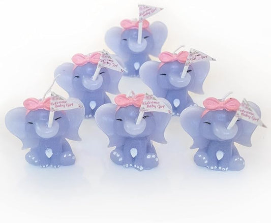 Sweet Baby Co. Girl Baby Shower Favors for Girls Pink Elephant Candle Pack of 6 for Guest Guests Small Party Favor Mini Souvenirs Giveaways Decoration Princess Candy Theme