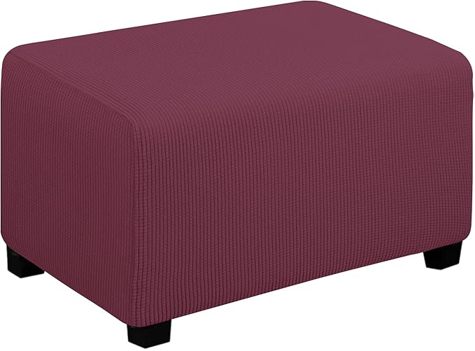 Easy-Going Stretch Ottoman Cover Folding Storage Stool Furniture Protector Soft Rectangle slipcover with Elastic Bottom(Ottoman Small,ASH Rose)