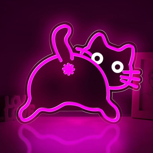 Cat Neon Sign for Wall Decor,Dimmable Funny Kitty Neon Light,Pink Animal Light Up Signs for Bedroom Party Bar Background Decoration