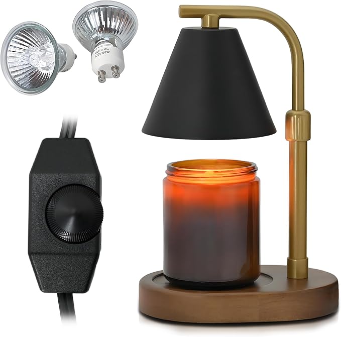 SOKCVSEA Candle Warmer Lamp - Candle Warmer with Timer Height Adjustable, Birthday Gifts for Women Mom Gifts, House Warming Gifts New Home Decor, Wax Melt with 2 Bulb BlackGold