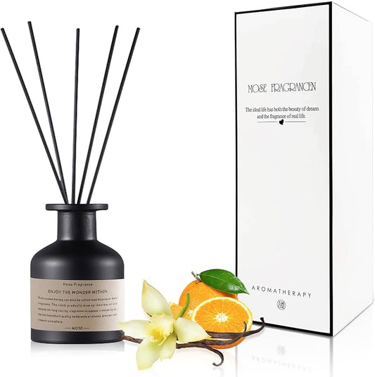 Reed Diffuser Set,4.1 oz Vanilla Citrus Scented Oil Diffuser with 5 Reed Sticks,Home Fragrance Reed Diffuser for Bathroom Bedroom Office Shelf Decor & Air Fresheners
