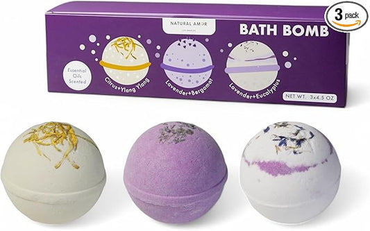 Handmade Bath Bombs Gift Set 3pcs, Lavender Orange Scent, Scented with Essential Oils, Gift for Women