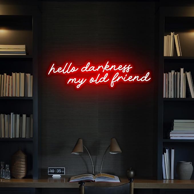 Hello Darkness My Old Friend Neon Sign Bedroom Gothic Aesthetic,Goth Halloween Decor,Above Bed Goth Decor,Gothic Lover Gift for Teens-30" Red