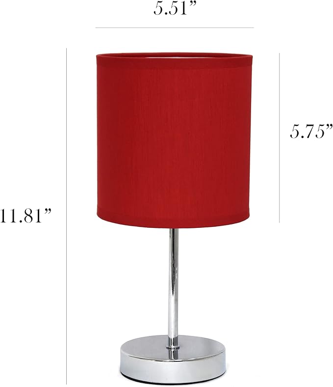 Simple Designs LT2007-RED-LB Basic Chrome Mini Table Lamp for Living Room, Nightstand, Desk, Countertop, Red, with Feit LED Bulb Included