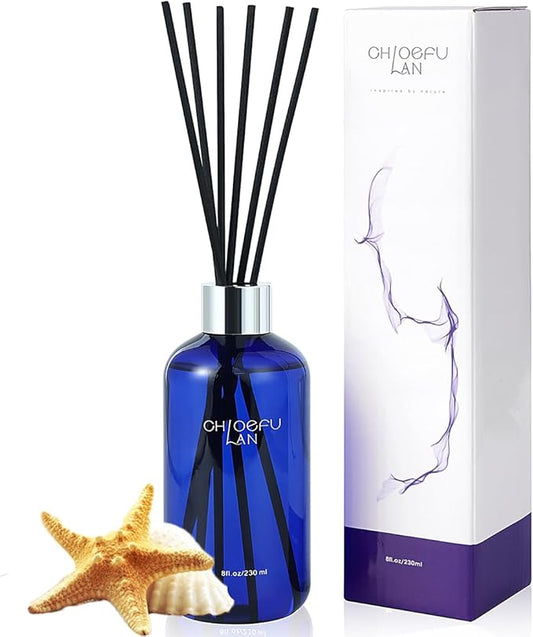 Chloefu Lan Sea Breeze Reéd Diffuser Set, 8 oz Natural Essential Scented Oil with Diffuser Sticks, Reéd Diffusers for Home, Beach Bathroom Decor, Coastal Room Decor, Non-Toxic Oil Reéd Diffuser