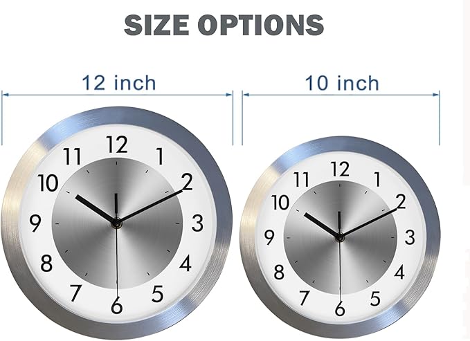 Non Ticking Silent Wall Clock Decorative,Analog Metal Wall Clock Battery Operated,Bedroom/Living Room/Office/Kitchen Clock,Sliver,12 inch