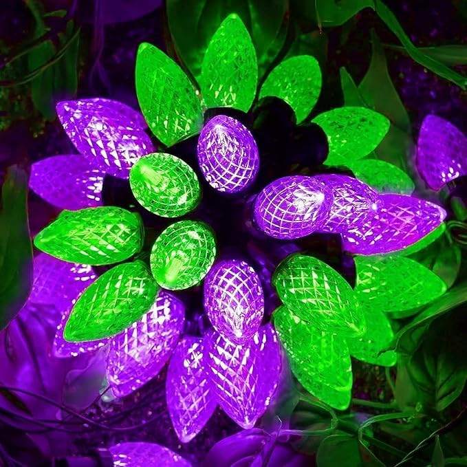 KAQ 2PK 100LED Purple and Green C9 Halloween Lights Waterproof Indoor Outdoor, Extendable 98FT String Lights Plug in with 13 Lighting Modes, Halloween Decorations for Party Patio, Outside Yard Decor