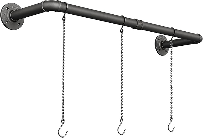 Plant Hanger Indoor, Hanging Planters Rod for Indoor Plants with 3 Hanging Chains, Wall Plant Hanging Rod for Window Ceiling, 38.2 Inch, Metal/Black, Pots Not Included