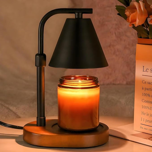 SOKCVSEA Candle Warmer Lamp - Candle Warmer Compatible with Jar Candles, Home Decor Jar Adjustable Candle Warmer Lamps Vintage Wooden Base (Adjustable Round Black)