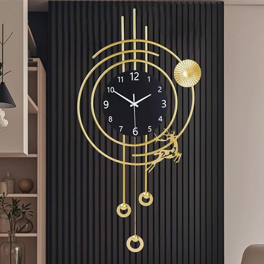 SIN&MI Large Wall Clocks for Living Room,Silent Non Ticking,Battery Operated Oversized Round Modern Wall Clock for Bedroom,Farmhouse,Office Wall Decor-15.7 * 31.4Inch / Gold