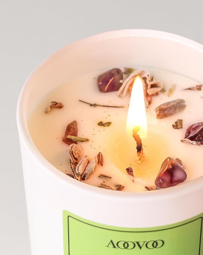 AOOVOO Sage Scented Candles for Women - Aromatherapy Candle with Crystals Inside, 7oz Soy Candles for Home Scented, Christmas Birthday Gifts Mothers Day Candle for Women Mom