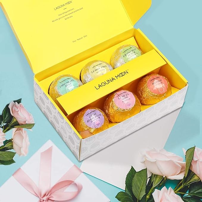 Bath Bombs Gift Set - 6pc XXL Handmade Fizzy Shower Bombs with Essential Oils + Coconut Oil to Moisturize Dry Skin - Relaxing Spa Day for Women, Men, & Kids - Birthday, Anniversary, Bridal