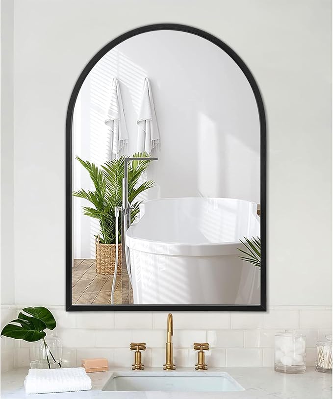 Large Arch Wall Mirror Bathroom Mirror Black 36"x24" Metal Framed Mirror, Arched Wall Mounted Vanity Mirror for Bedroom, Entryway, Living Room