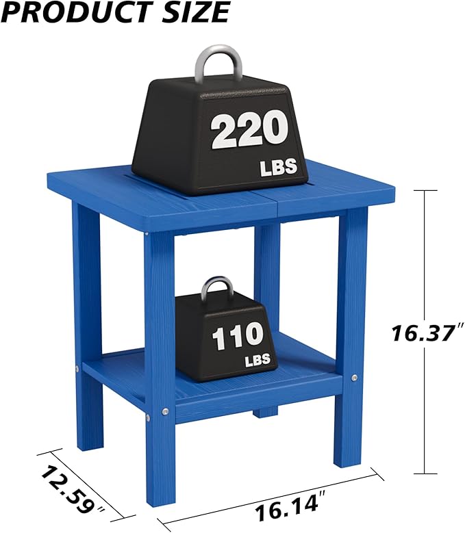 2-Tier Adirondack Square Outdoor Side Table, Pool Composite Patio Table, Weather Resistant End Table for Patio, Backyard, Pool, Easy Maintenance - Navy