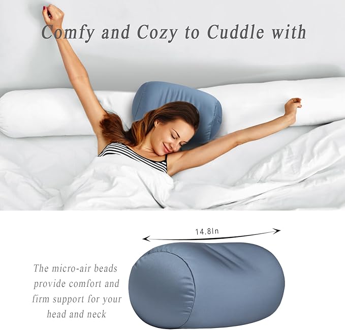 Microbead Body Pillow, Tube Microbead Bolster Bean Smooth Cool Pillow Neck Cervical Roll Pillow for Sleeping 7 x 12Inch Throw Travel Pillow (Cold Grey)