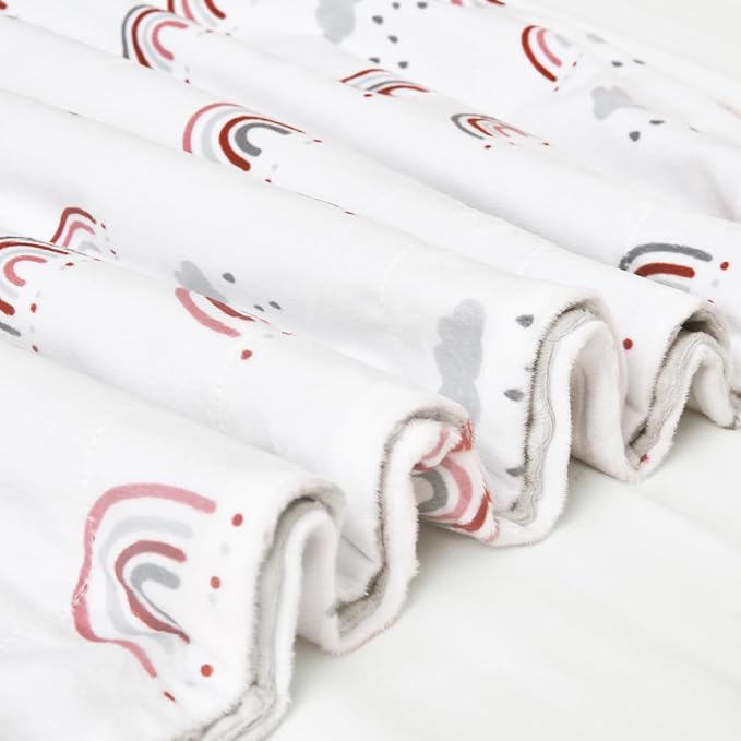 Minky Baby Blanket for Boys Girls Neutral, 40x50 Inches Soft Lightweight Micro Fleece Baby Blanket with Double Layer, Dotted Backing, Breathable Receiving Blanket for Newborns, Rainbow