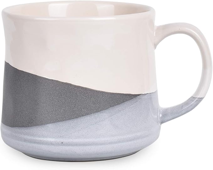 Bosmarlin Large Stoneware Coffee Mug, Big Tea Cup for Office and Home, 21 Oz, Dishwasher and Microwave Safe, 1 PCS (Geometry-Grey)