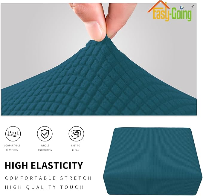 Easy-Going Stretch Square Ottoman Cover 40x40x15 inch Folding Storage Stool Furniture Protector Soft Rectangle slipcover with Elastic Bottom Peacock Blue